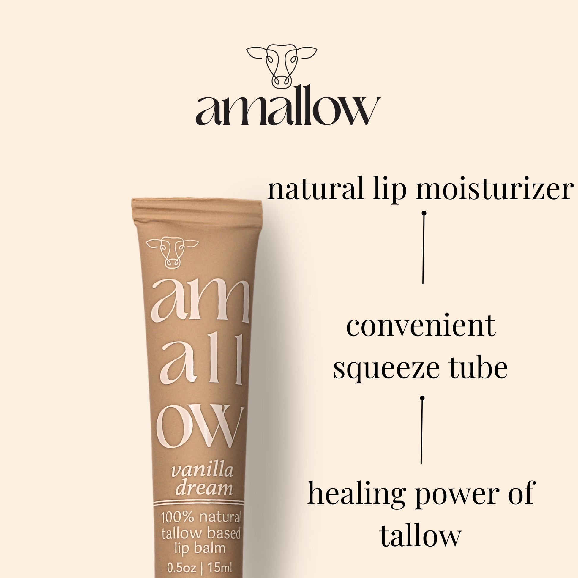 Tube shown . Reads natural lip moisturizer, convenient squeeze tube, healing power of tallow.