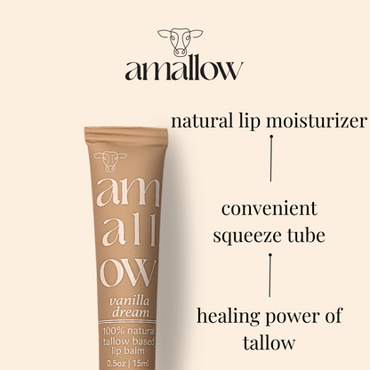 Tube shown . Reads natural lip moisturizer, convenient squeeze tube, healing power of tallow. 