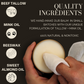 Beef tallow, Mink oil, Beeswax, Sweet Almond Oil. Quality Ingredients. We hand make our balm in small batches with our unique formulation of tallow + mink oil. 100% natural and nontoxic. Image shows someone using a rag to get product out of the tin. 