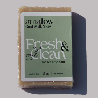 Fresh and Clean soap bar shown close up.